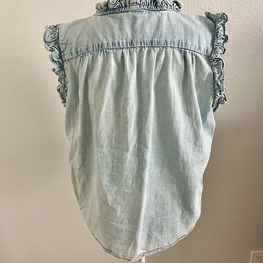 Elan Soft Blue Ruffle Accent Blouse - Picture 2 of 3